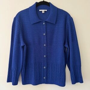 St. John Sport Royal Blue 3/4 sleeve cardigan button front collared old money
